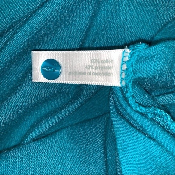 Turquoise Blue Green Loose Fit Flowy Blouse Women’s 1X Tie Neck by Fashion Bug - Picture 2 of 5